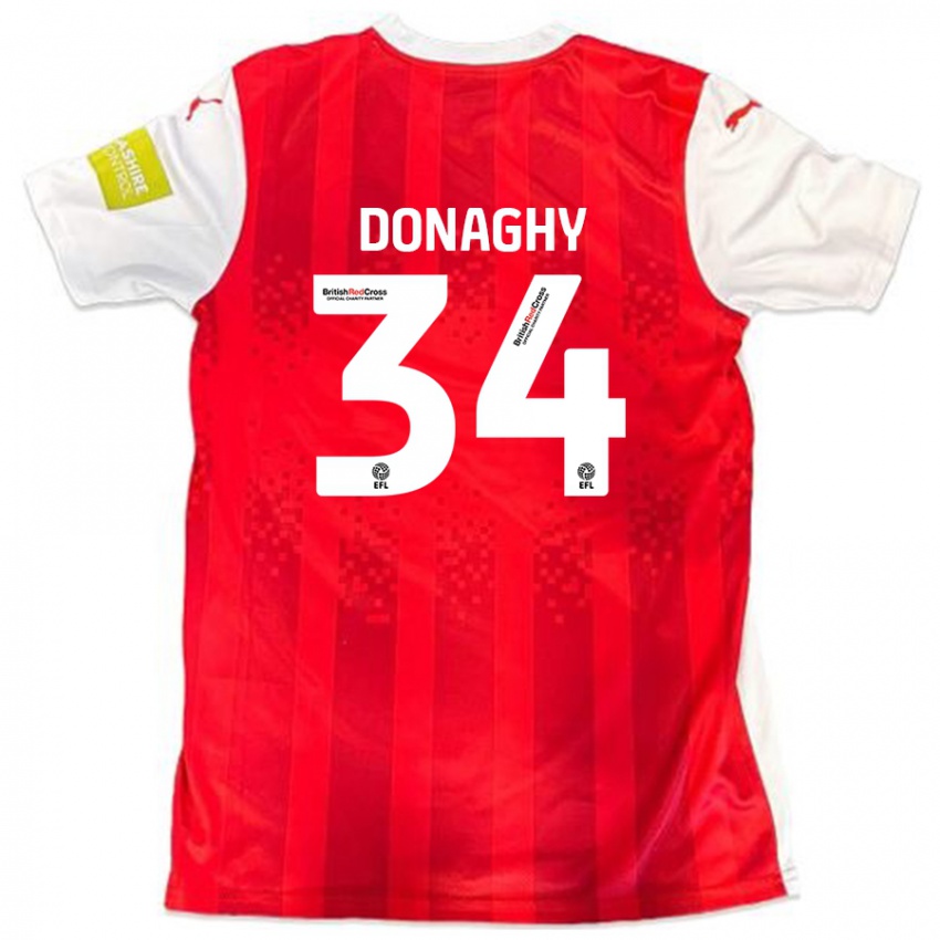 גברים Tom Donaghy #34 אדום לבן ג'רזי ביתית 2024/25 חולצה קצרה