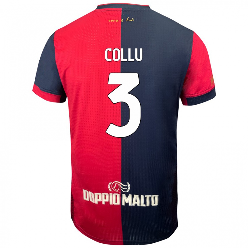 גברים Davide Collu #3 אדום כחול כהה יותר ג'רזי ביתית 2024/25 חולצה קצרה