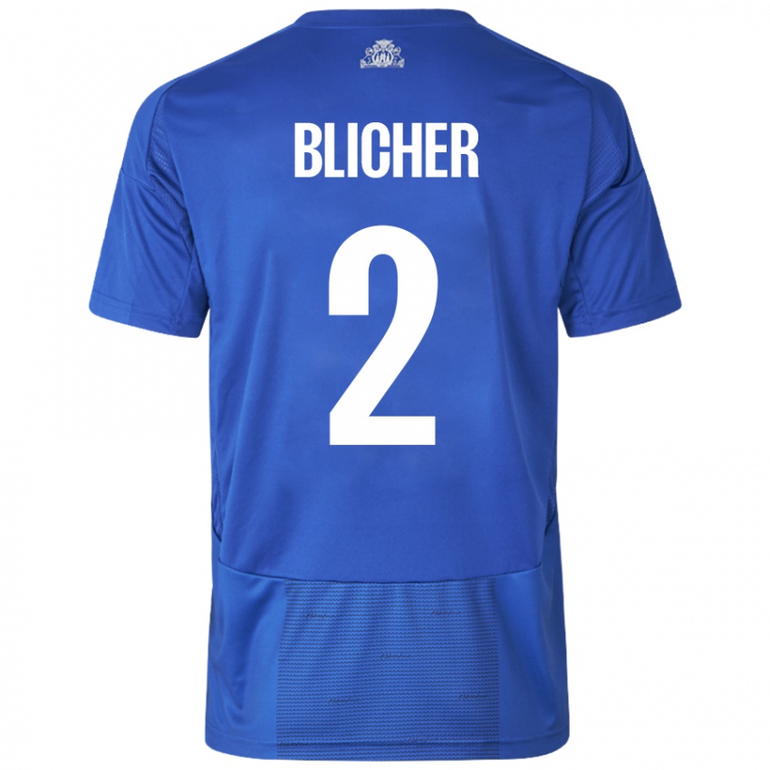 גברים Nicolai Blicher #2 כחול לבן הרחק ג'רזי 2024/25 חולצה קצרה