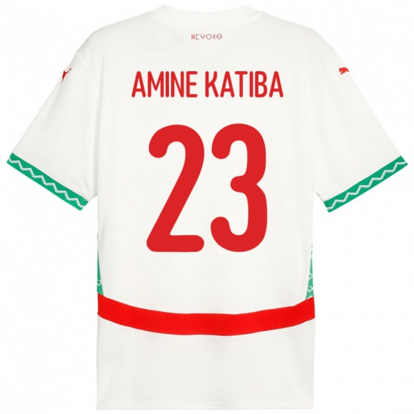 נשים מָרוֹקוֹ Mohamed Amine Katiba #23 לָבָן הרחק ג'רזי 24-26 חולצה קצרה